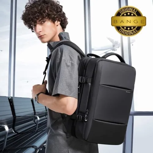 BANGE Mochila Executiva Masculina Reforçada de 40L Expansível Antifurto Impermeável para Notebooks de Até 17.3 Polegadas (Preto)