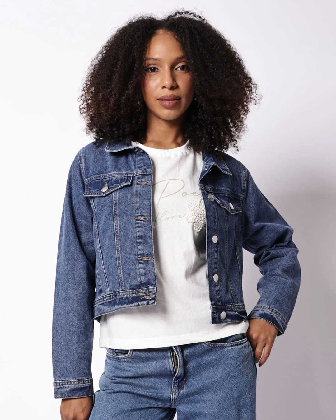 Jaqueta Jeans Feminina Cropped Azul