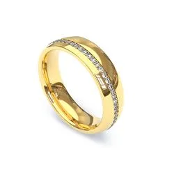 Aliança de Ouro 18K Oca Forrada Lisa com Zircônias - AS2264