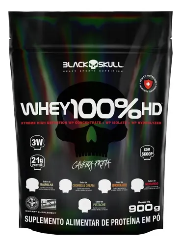 Whey 100% Hd 900g Concentrado E Isolado Black Skull Sabor Cookies & cream