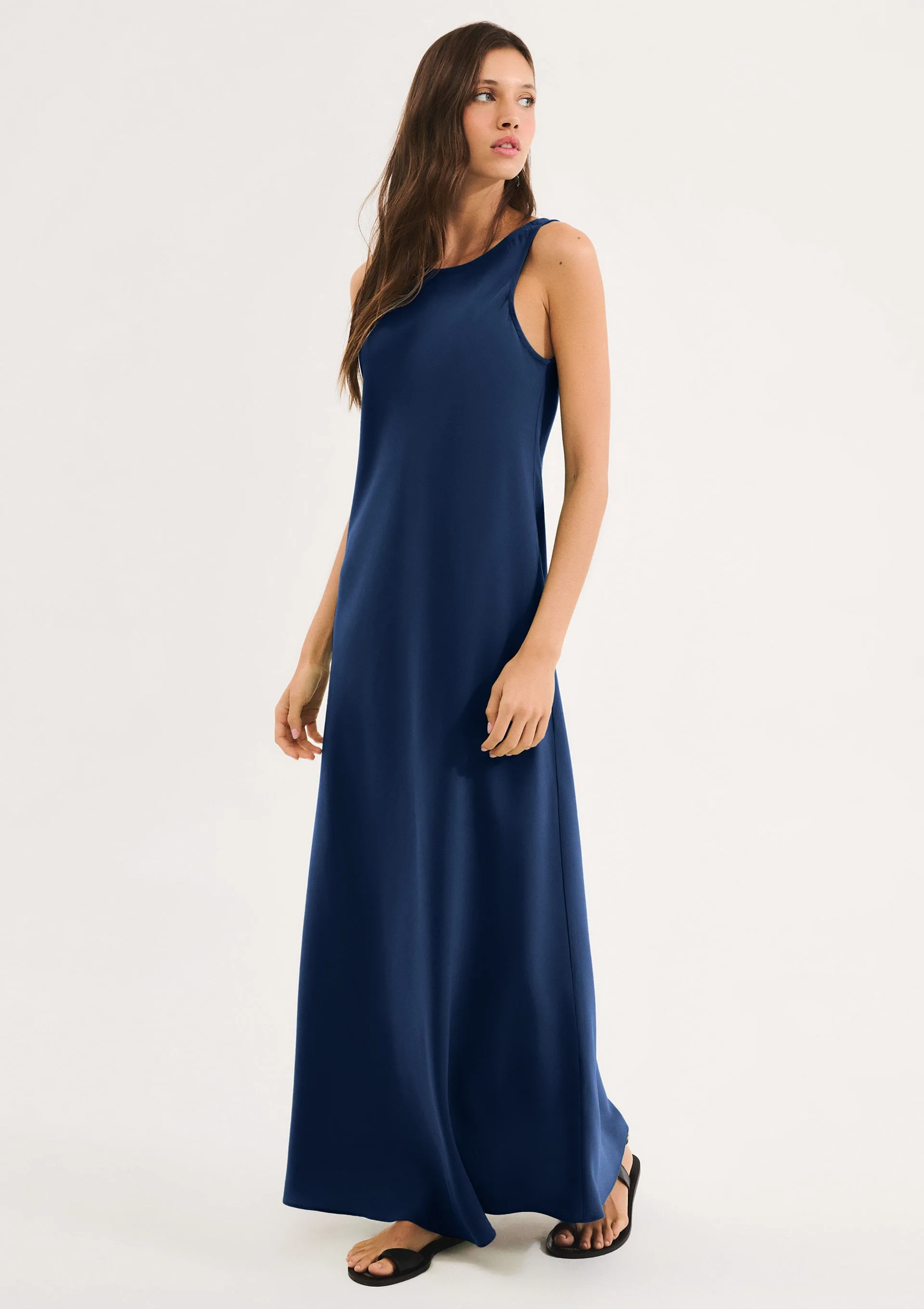 Vestido Longo Decote Costas U Aveludado - Azul