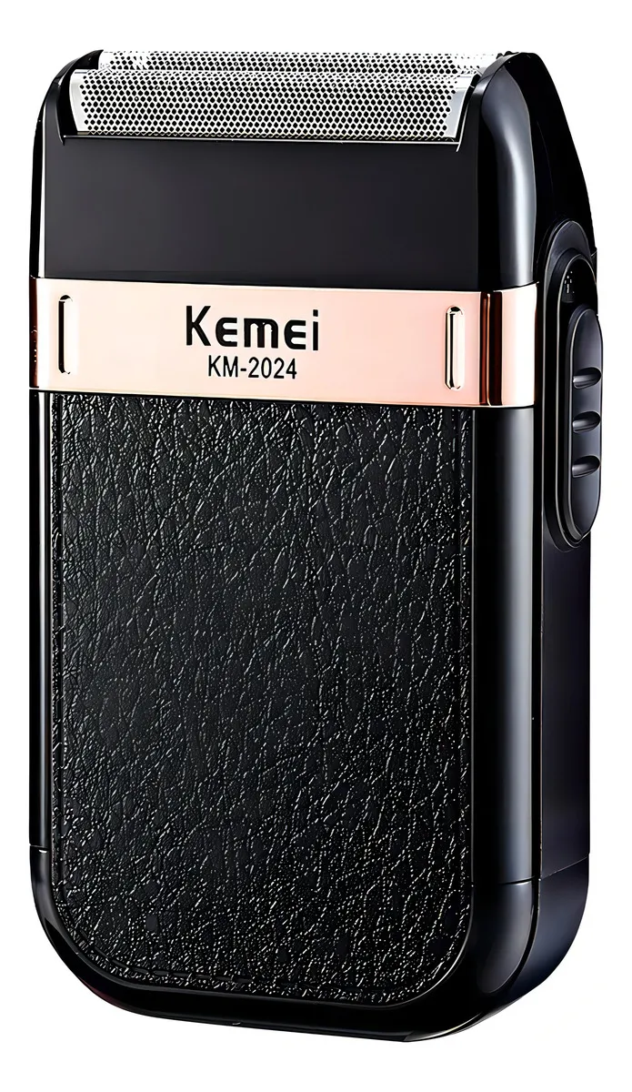 Barbeador Elétrico Kemei KM-2024 Recarregável USB Bivolt Portátil Sem Fio Autonomia 60 min Lâminas Duplas Acabamento Preciso Silencioso à Prova D’água Aparador Profissional Original Kemei