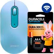 Mouse sem fio, 1600 DPI, Azul, MW7034BL, Ergo + Pilha Alcalina Duracell Pequena AA, Optimu...