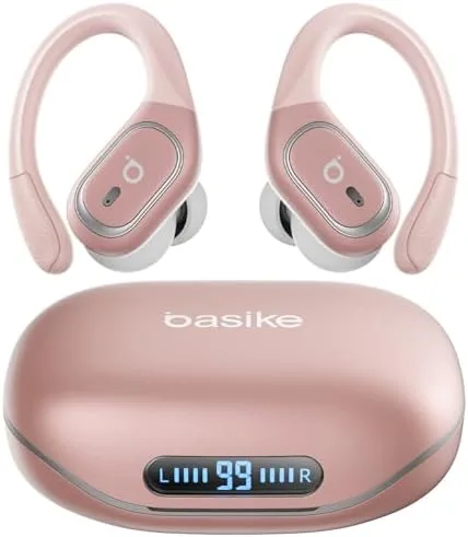 Basike Fone de Ouvido Bluetooth 6.0 TWS Esportivo, Som Hi-Fi Estéreo, Microfone com ENC, Toque Sensível, IPX5 à Prova d’Água para Corrida e Exercícios – Ouro Rosa