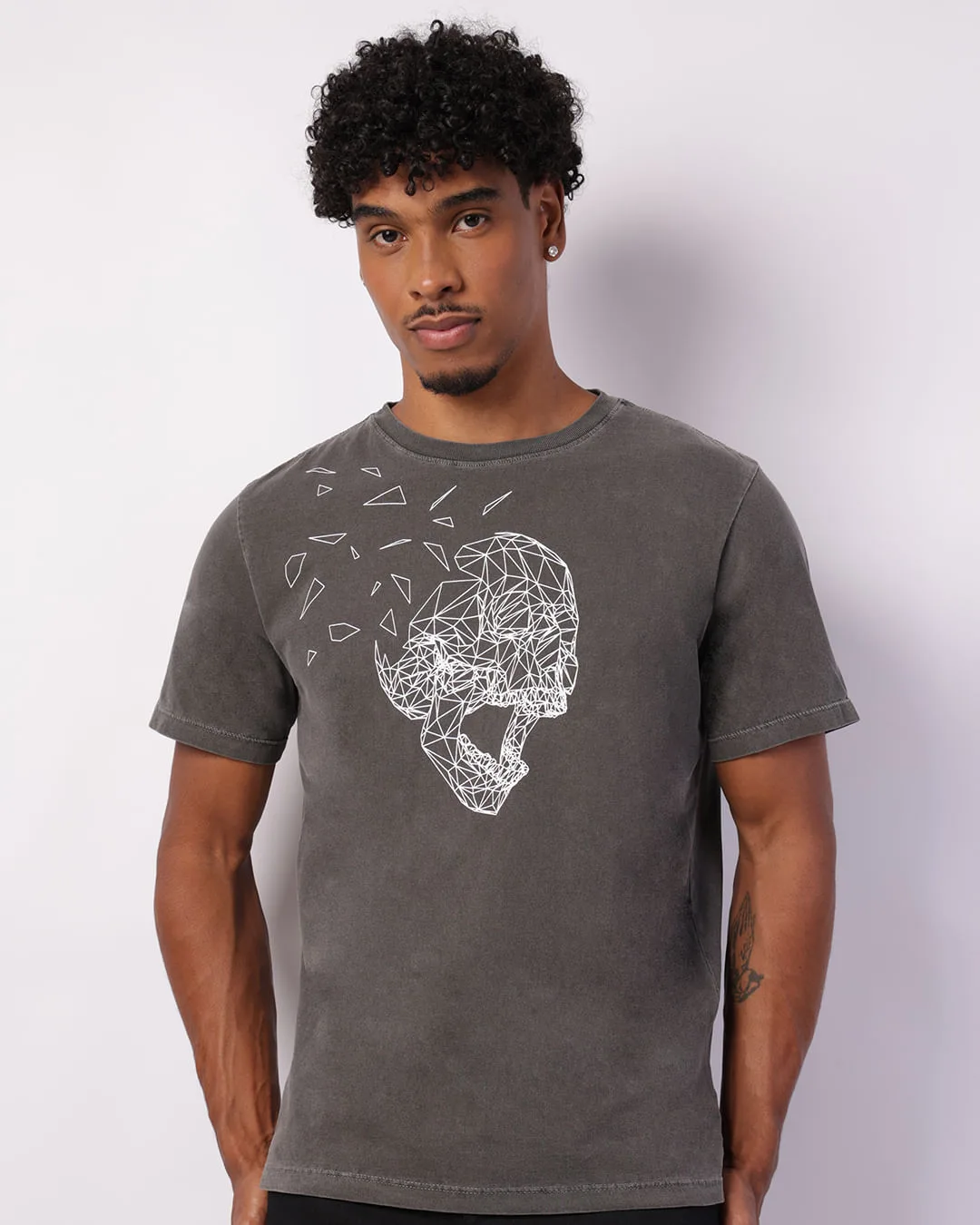 Camiseta Masculina Algodão com Estampa Estonada Cinza