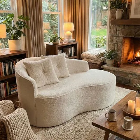 Sofá Orgânico Curvo Feijão Confortável Sala Estúdio Amore Bouclê Off White - Montanari's Decor