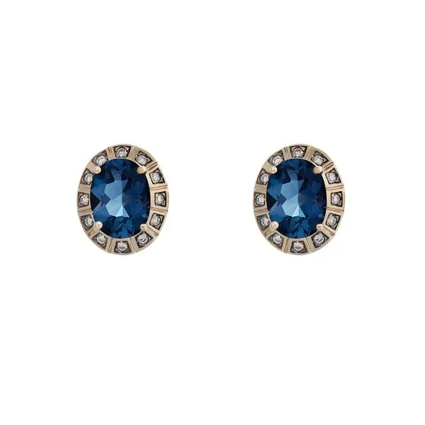 Brincos de Ouro Nobre 18K com topázio azul london e diamantes cognac - Pequeno - Coleção Arena
