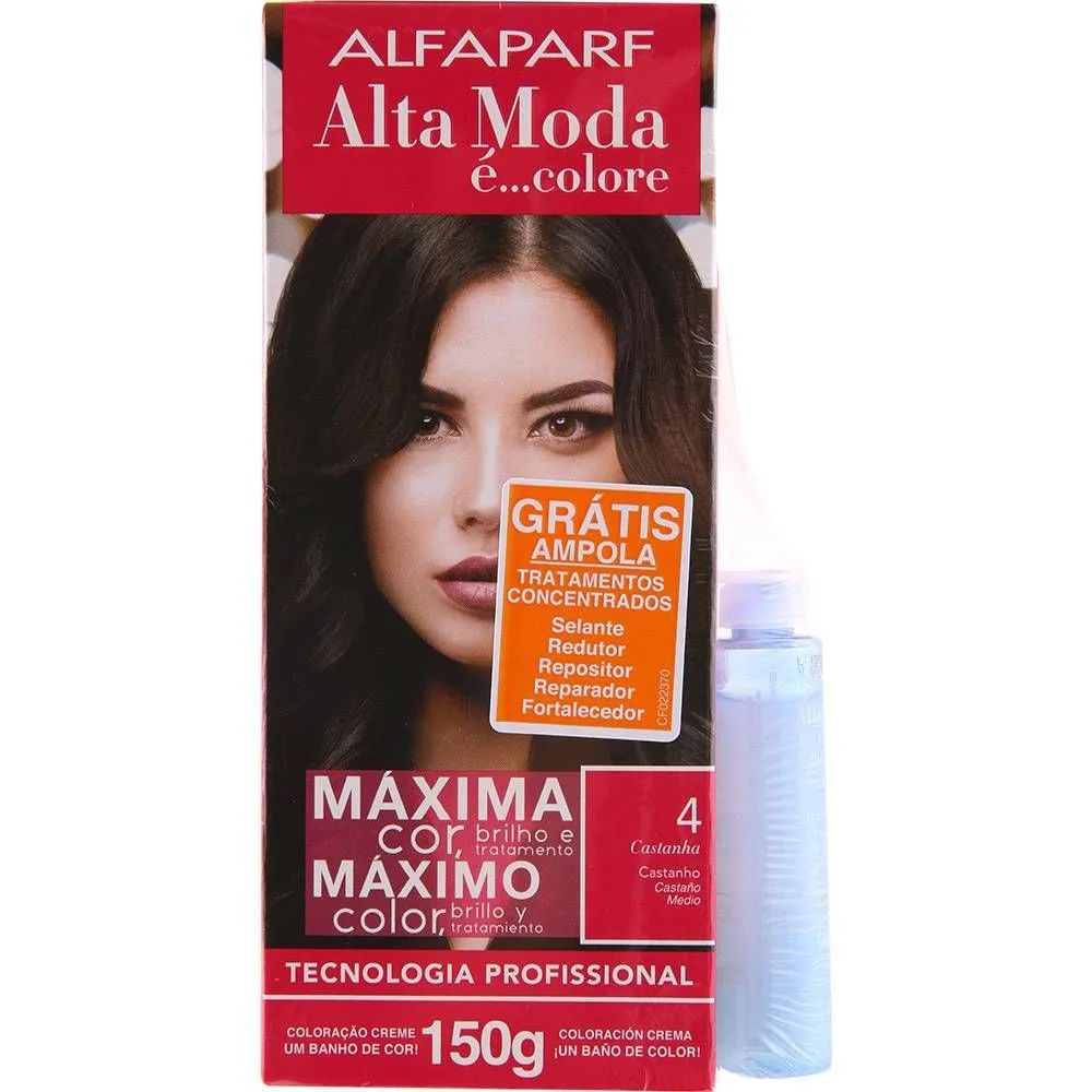 Coloração em Creme Castanho 4.0 150g Alta Moda Alfaparf Cobertura de Fios Brancos Coloração Alta Moda 4.0 Castanha Alfaparf 150g