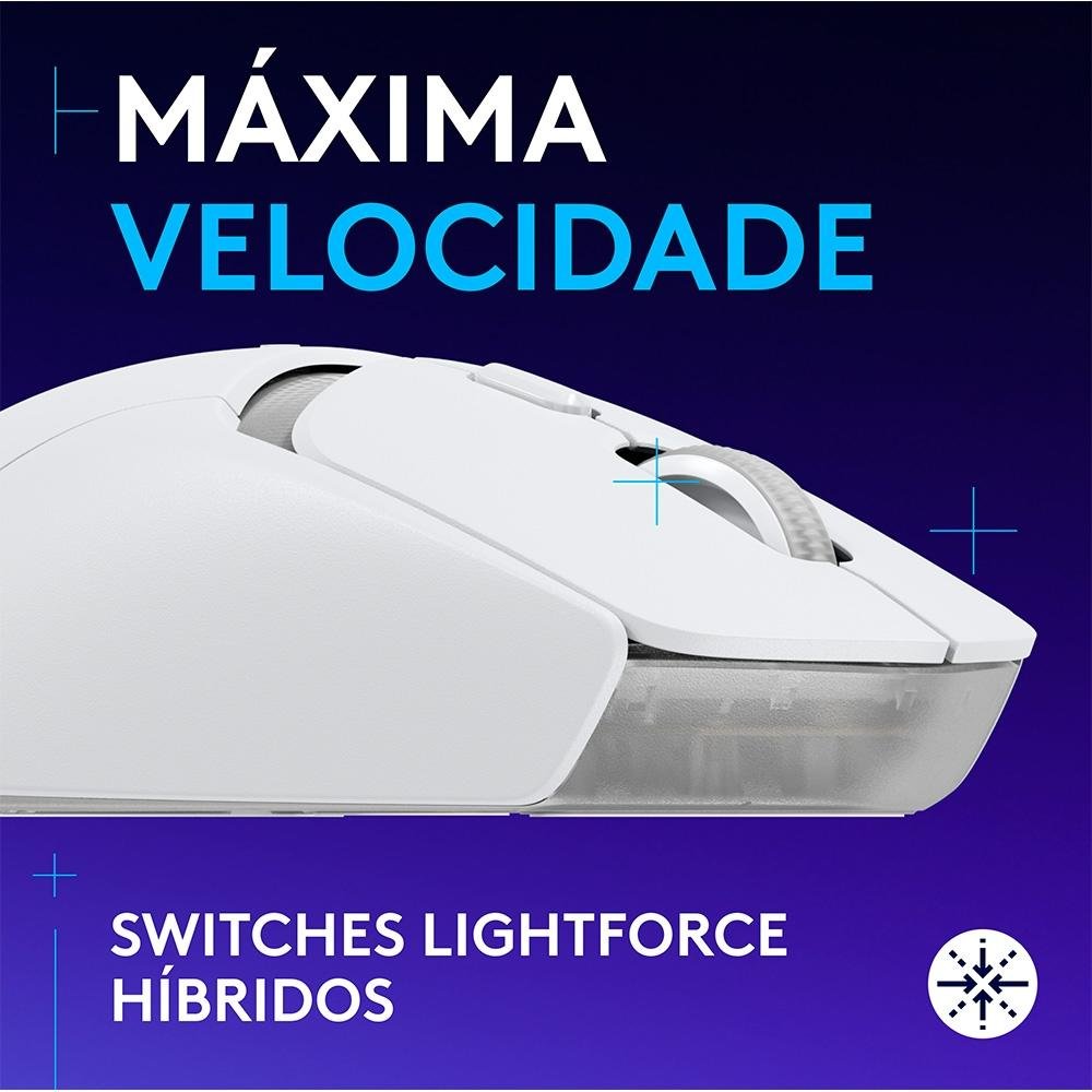 Mouse Gamer sem fio Logitech G309 LIGHTSPEED com Switches LIGHTFORCE, Sensor HERO 25K, 6 botões programáveis, Branco - 910-007206