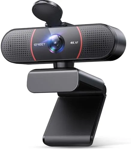 Webcam EMEET C960 4K, Sensor Sony UHD, Foco Automático PDAF, Microfones Duplos, Correção de Luz, FOV 73°, Capa de Privacidade