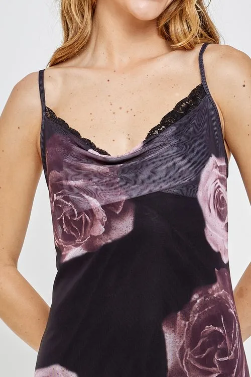 Vestido Curto Feminino Preto Estampado Rosas