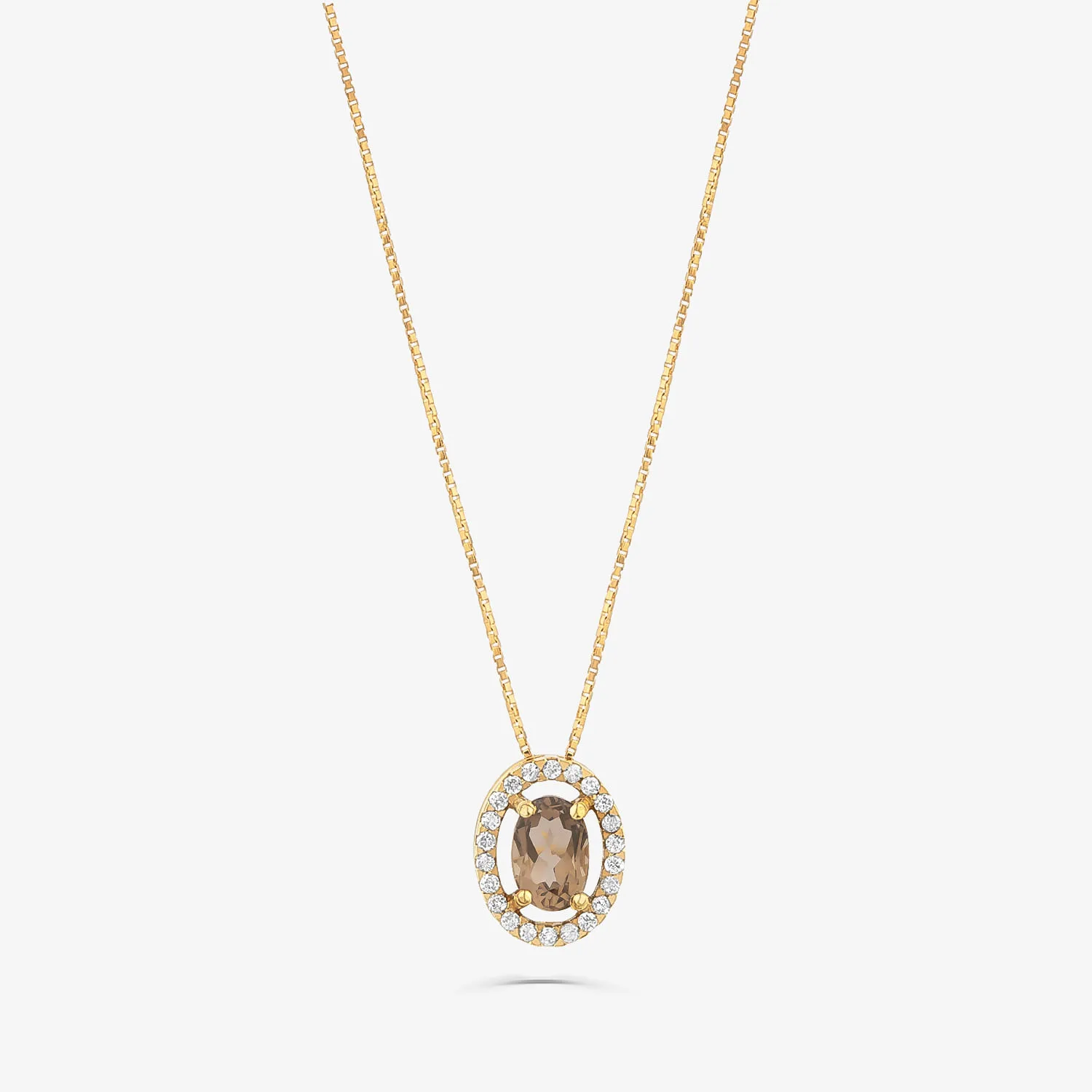 Pingente Singular em Ouro Amarelo 18k com Quartzo Fumê e Diamantes