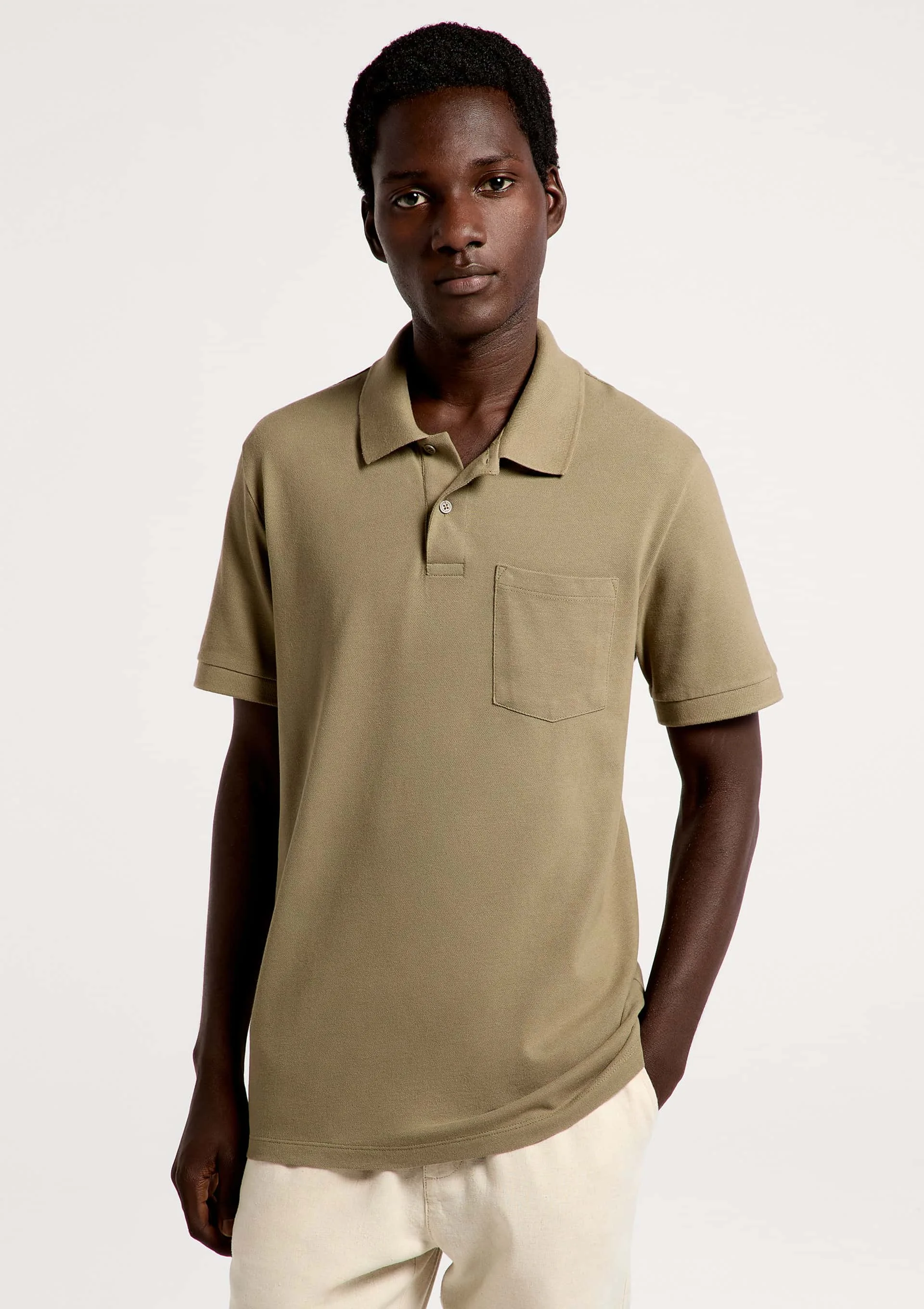 Camisa Polo Básica Masculina Em Piquet Com Bolso - Verde