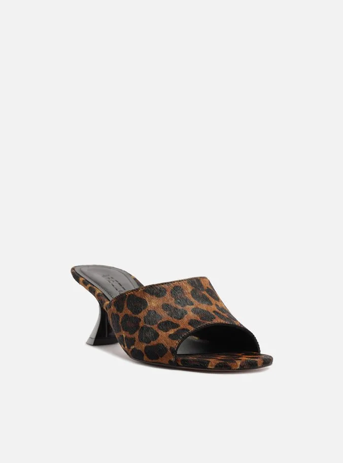 Tamanco Animal Print Salto Geométrico Pelo