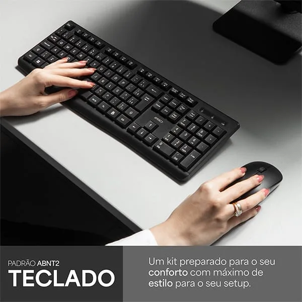 Teclado e Mouse sem Fio, Wireless, Padrão ABNT2, Preto, KMW271, Ergo - CX 1 UN