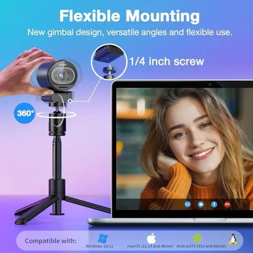 EMEET Webcam 4K, webcam S600 com tripé, 2 microfones de redução de ruído, FOV ajustável de 40° a 73°, foco automático PDAF, capa de privacidade integrada, câmera de streaming para jogos, chamadas de