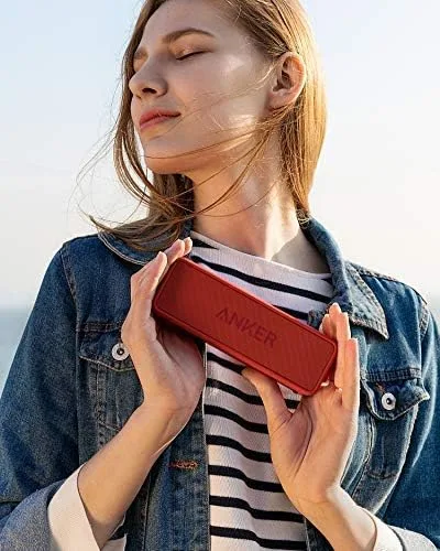 Anker SoundCore 2 Alto-falante Bluetooth portátil, sem fio, graves aprimorados, reprodução 24 horas, alcance de 20 metros, resistente à água IPX7, microfone embutido, ideal para viagens