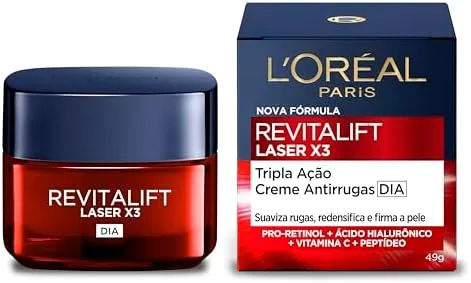 L'Oréal Paris Revitalift Laser X3, Creme Facial Anti-idade, com PRO-XYLANE™ e Ácido Hialurônico, Corrige Rugas Profundas, Combate Flacidez e Redefine o Contorno do Rosto, 50ml
