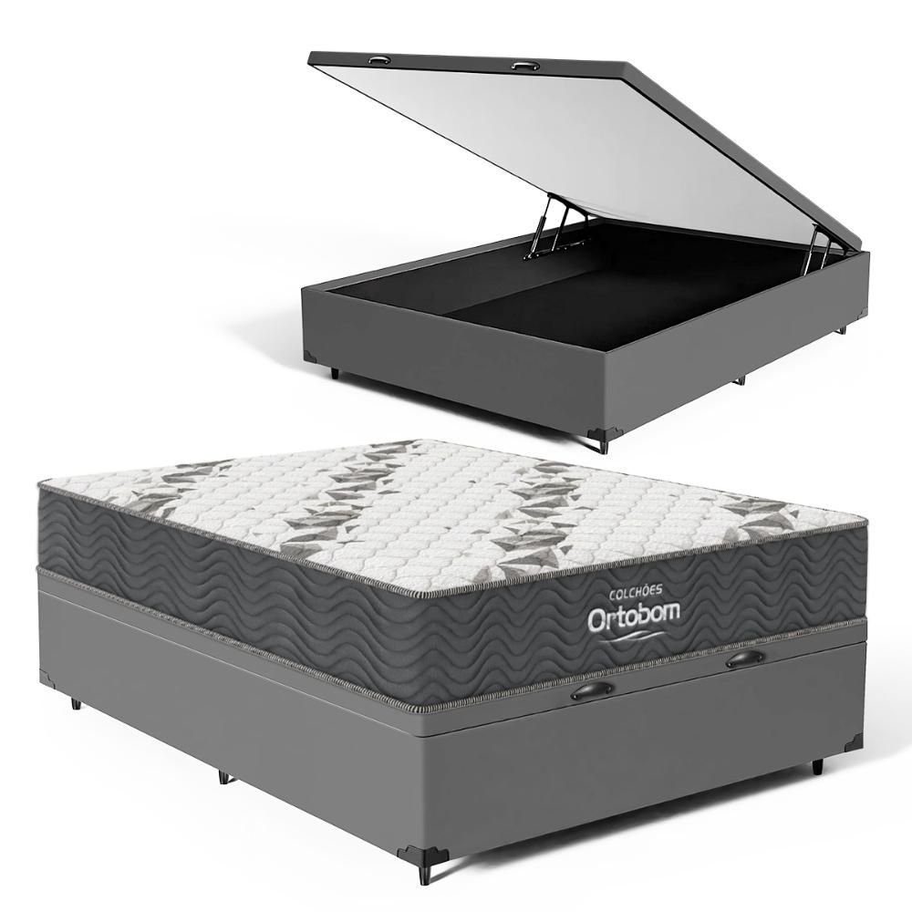 Cama Box Baú com Colchão de Espuma D33 Ortobom Airtech 100 Casal 138cm Cinza