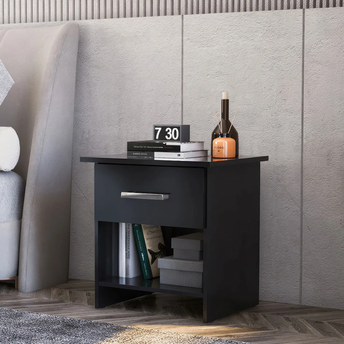 Mesa de Cabeceira Ditália 1 Gaveta DM-127 - Cor Preto