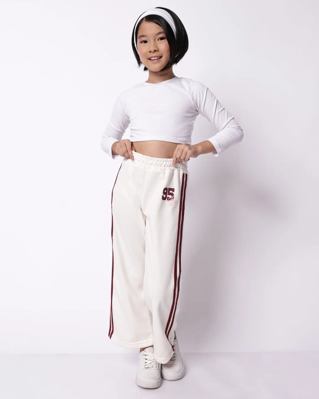 Calça Moletom Infantil Reta Friso Listras Duplas Off White