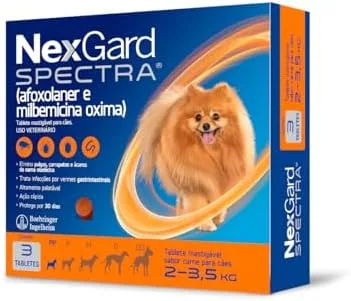 NexGard Spectra Antipulgas, Carrapatos e Vermífugos para Cães de 2 a 3,5kg - 3 tabletes