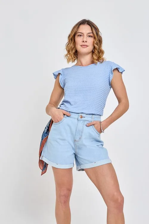 Shorts Jeans Feminino Boyfriend Azul Claro