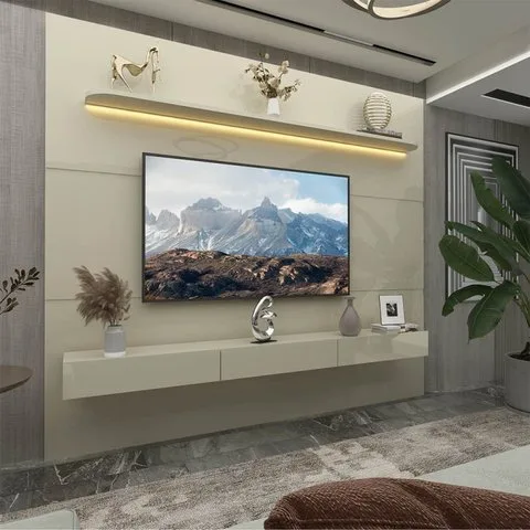Painel para TV até 90 Polegadas com LED 100% MDF 219cmx195cm 1 Prateleira Royal