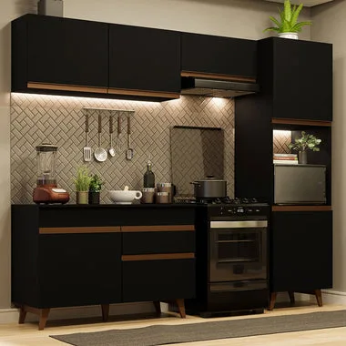 Armário de Cozinha Completa 250cm Preto Reims Madesa 05
