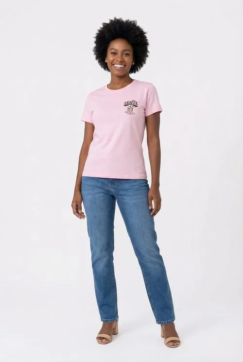 Camiseta Feminina Rosa Chá Estampa Revival