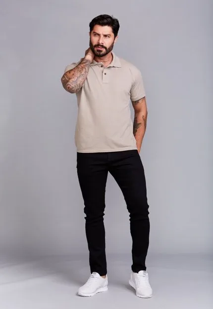Camisa Polo Piquet Masculina Daze Modas Areia