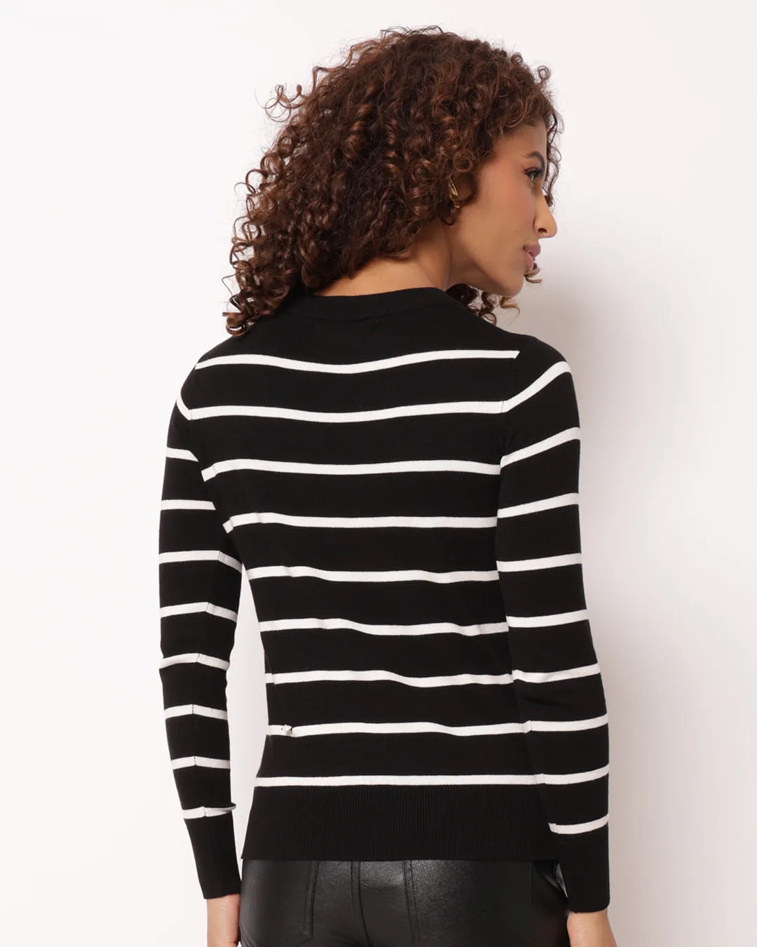 Suéter Feminino Tricô Listrado Preto
