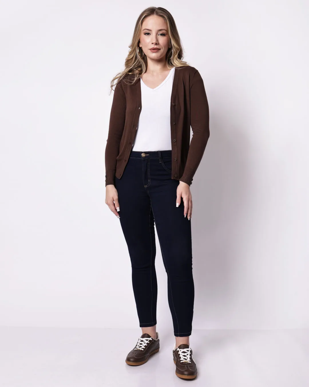 Cardigan  Feminino Aberto Tricô  Marrom