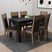 Mesa de Jantar 6 Lugares Tampo de Madeira Medelin Madesa