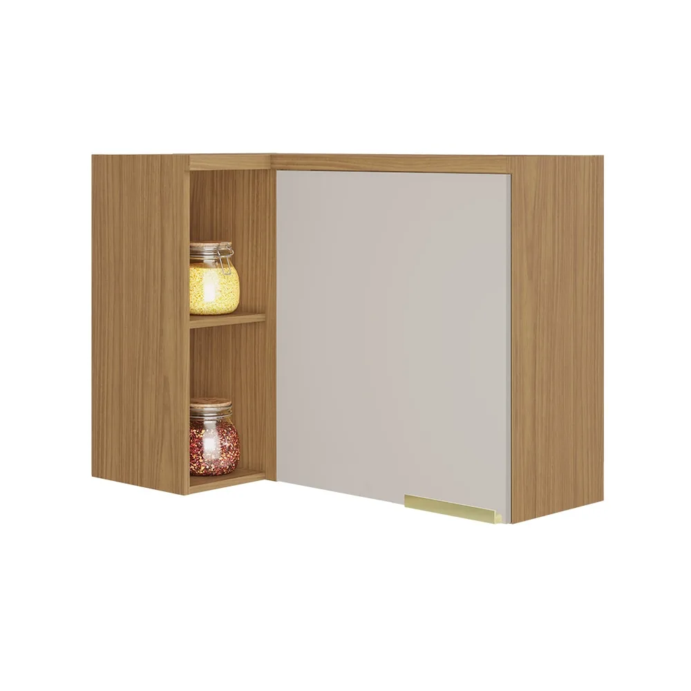 Armário Aéreo Madri 92,5cm Canto 1 Porta 2 Nichos Freijó/Off White - Itatiaia