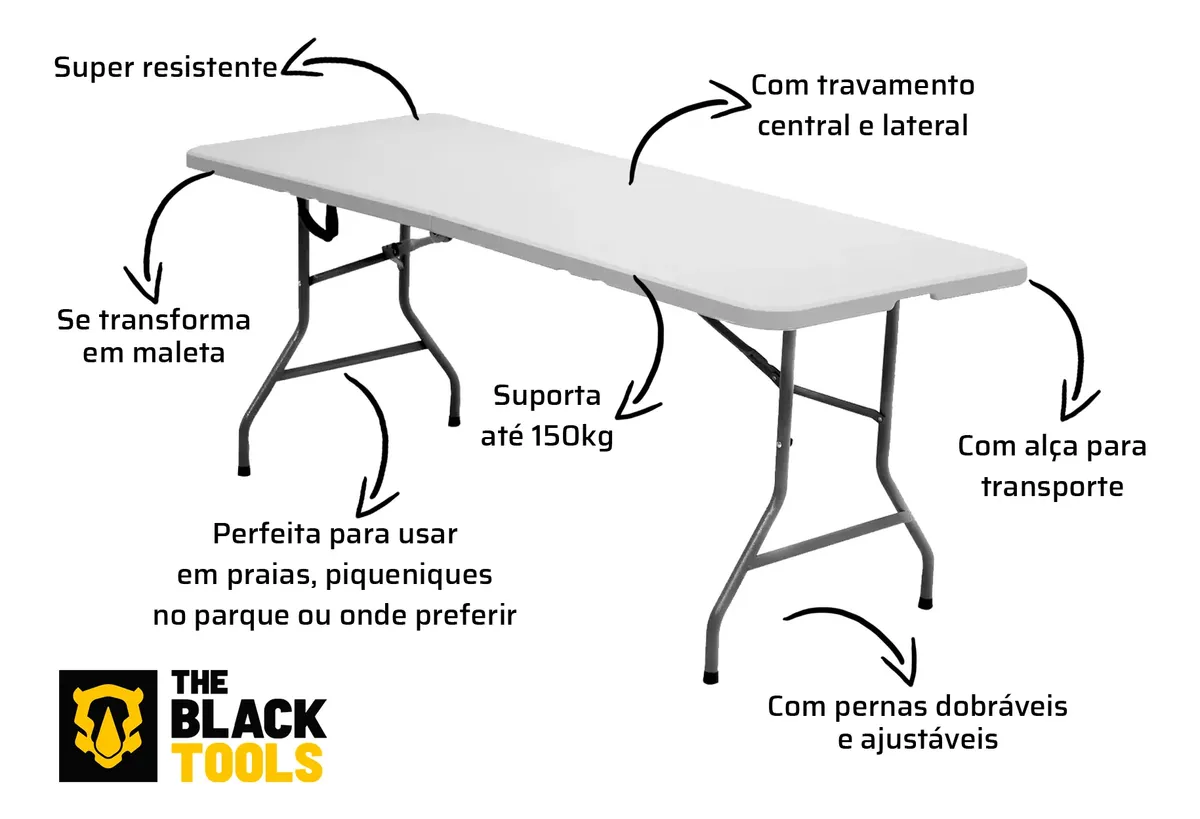 Mesa Dobrável Vira Maleta De 1,80 Portatil Camping Praia