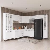 Cozinha Modulada Completa Fidelitá Viena 9 Peças 515cm 20 Portas 3 Gavetas Com Tampo Branco