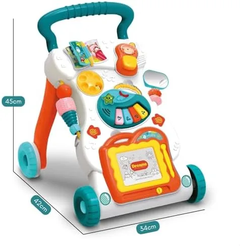 Andador de Empurrar Infantil Brinquedo Educativo para Bebê Teclado Musical Lousa Mágica