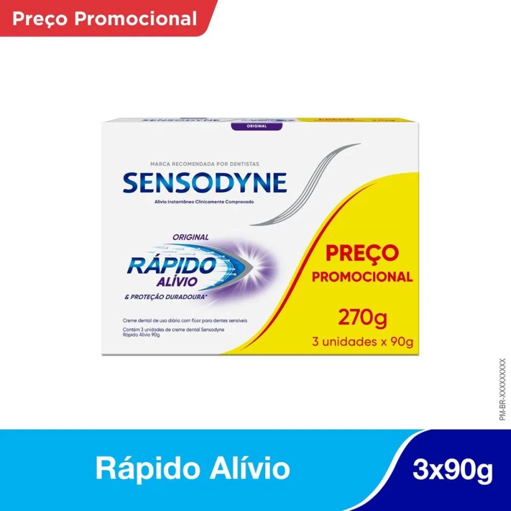 Kit Creme Dental Sensodyne Alívio Rápido Duradouro Da Sensibilidade Dentes Sensíveis 3 Unidades 90g