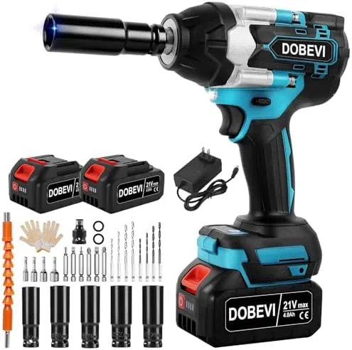 Kit Chave De Impacto Eletrica Parafusadeira 1200N.m 4000 Rpm Chave De Impacto Eletrica Parafusadeira Com 2 4000Mah Baterias Para Autos E Construção