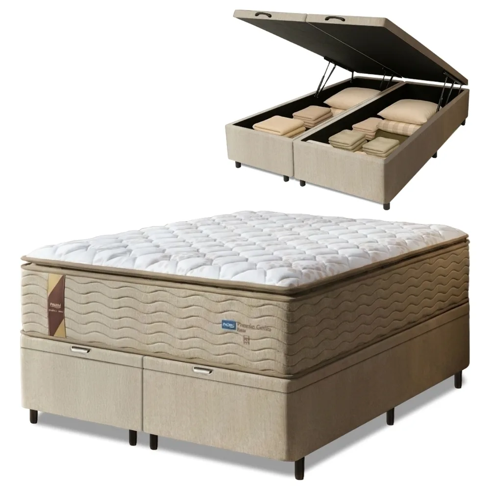 Cama Box Baú Colchão Casal Queen Probel Molas Guarda Costas Max Pillow Top 158x198x81cm