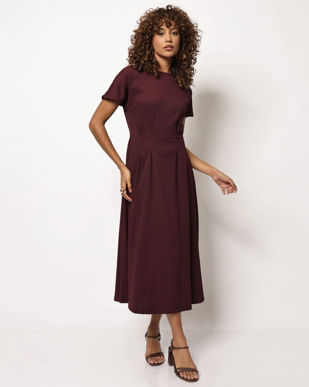 Vestido Feminino Berry & Co. Evasê Midi Anarruga Roxo