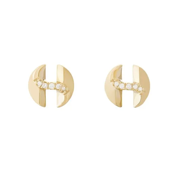 Brincos de ouro amarelo 18K com diamantes - Redondo - Coleção Assinatura HS