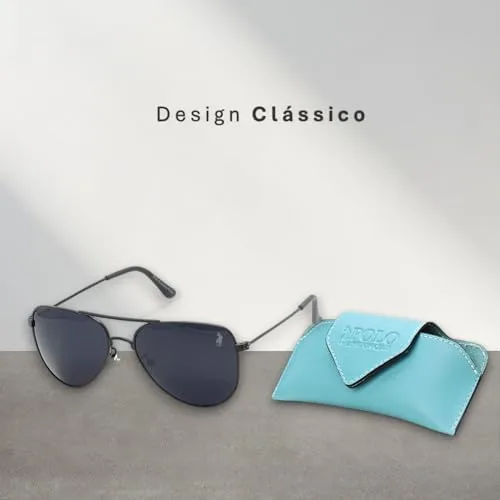 Óculos de Sol Aviador Clássico Unissex Polo London Club, Armação em Metal Stainless Stell