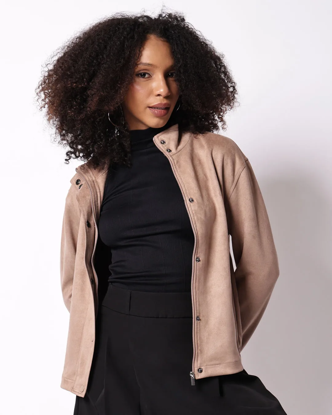 Jaqueta Feminina Berry & Co. Suede Bege