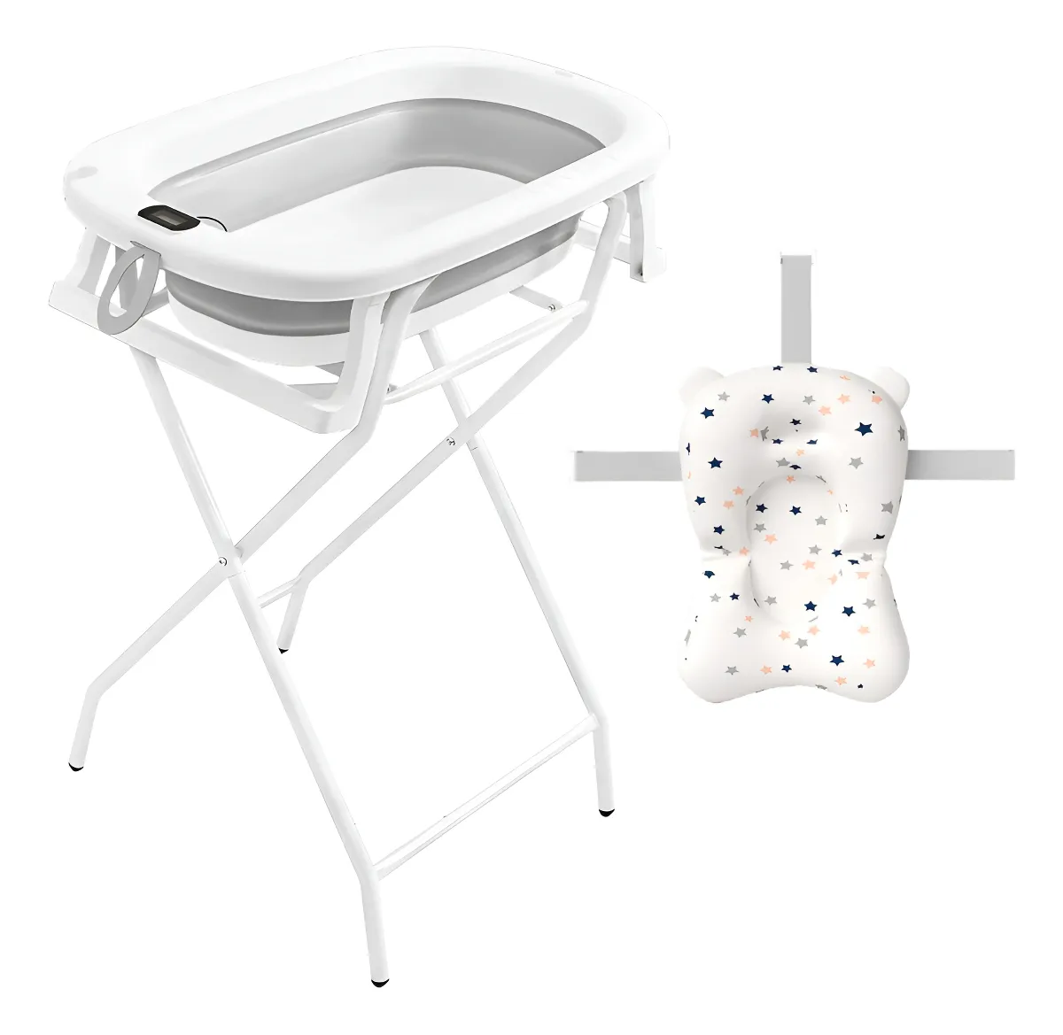 Banheira Bebê Dobrável Com Suporte Termômetro E Almofada Cor Cinza