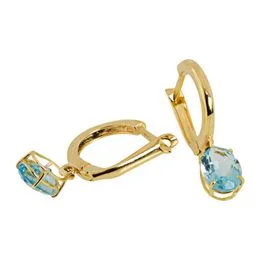 Brinco em Ouro 10K Argola com Pingente Zircônia Oval Água Mar - BR21159
