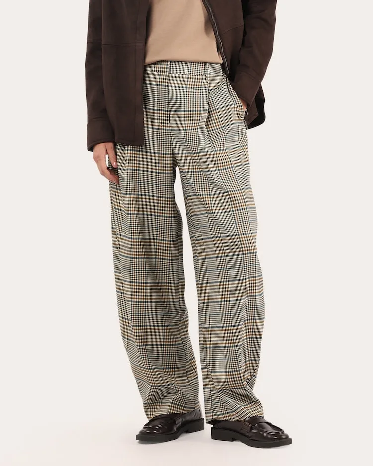 Calça feminina barrel príncipe de gales - multicor