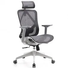 Cadeira de Escritório Dr. Office Ergo, Mesh, 3D, Altura Ajustável, Branco e Cinza, DR-CH-EGR3DWGF