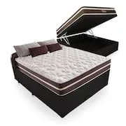 Cama Box Com Baú Casal + Colchão De Molas - Anjos - Classic Superlastic 138cm - Preto